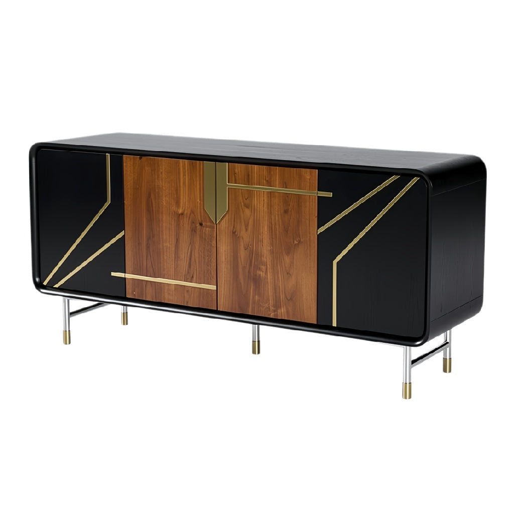 Moderne Sideboard met Houten Deuren en Gouden Accent