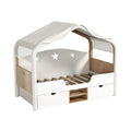 Moderne kinderbed met huisontwerp en opberglades