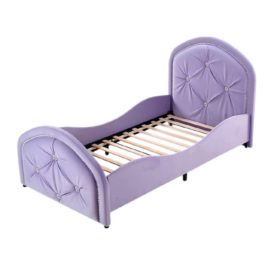 Elegant Lila Eenpersoonsbed met Gestoffeerde Hoofdeinde en Lattenbodem